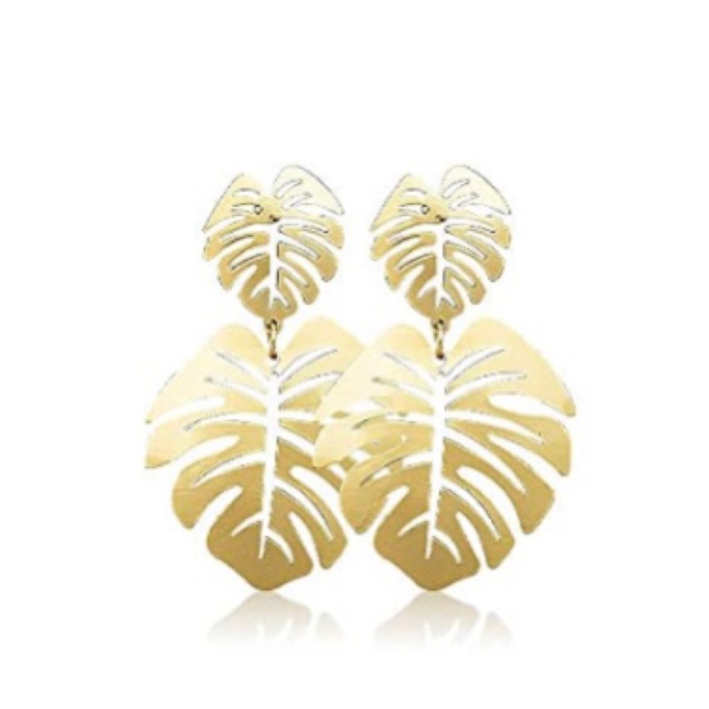 Gold Monstera leaf Acrylic Earrings